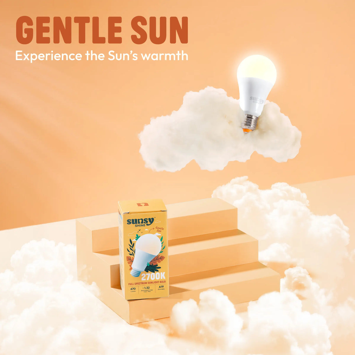 Sunsy Shine bulb glowing among clouds